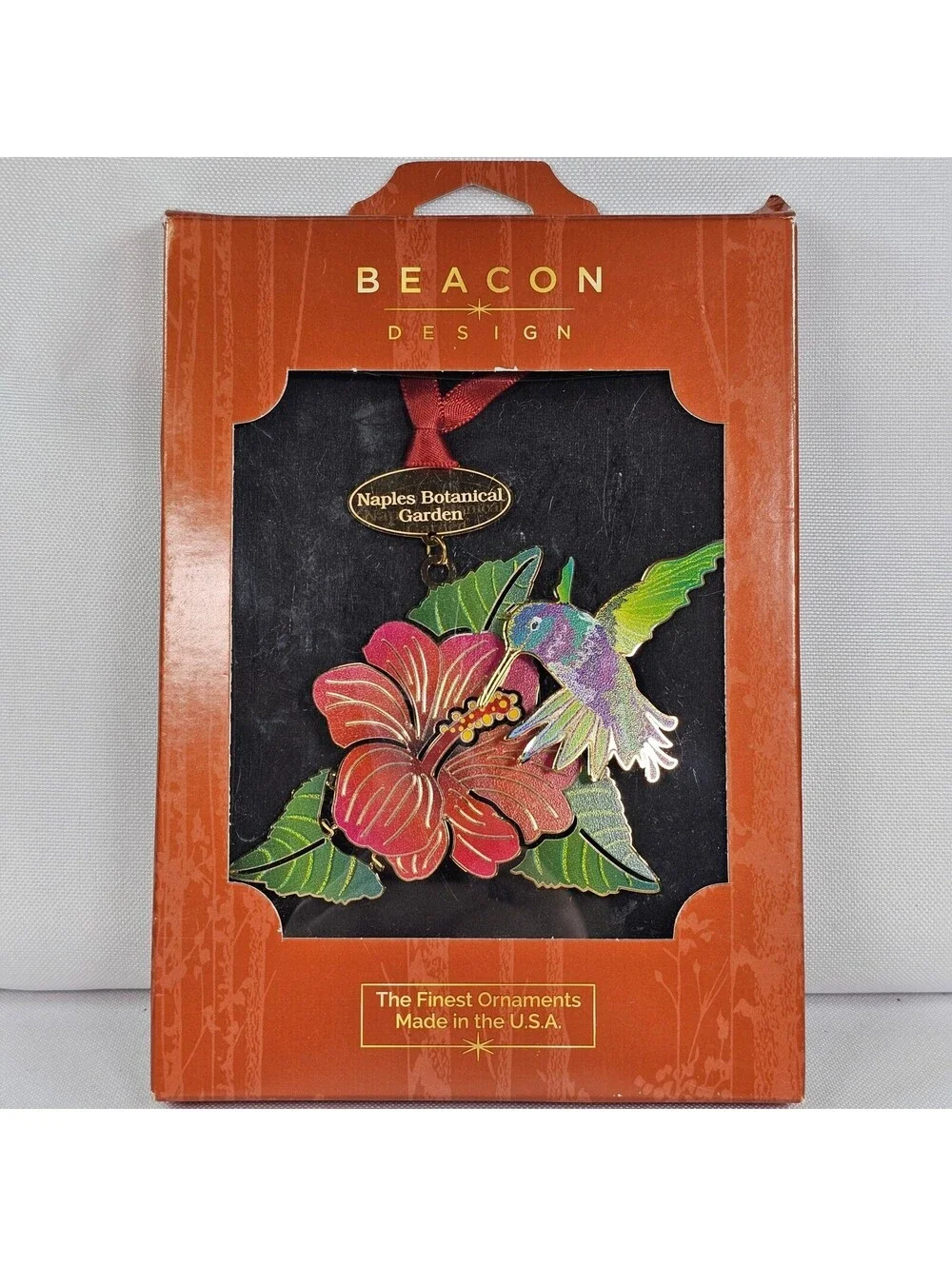 New Beacon Design Hummingbird Hibiscus Naples Botanical Garden 24kt Fin Ornament